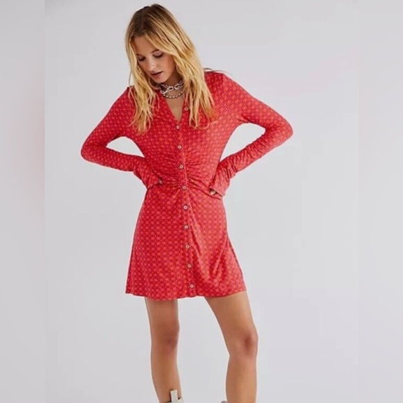 Free People Dresses & Skirts - FREE PEOPLE Shayla Long Sleeve Button Front Mini Dress- S